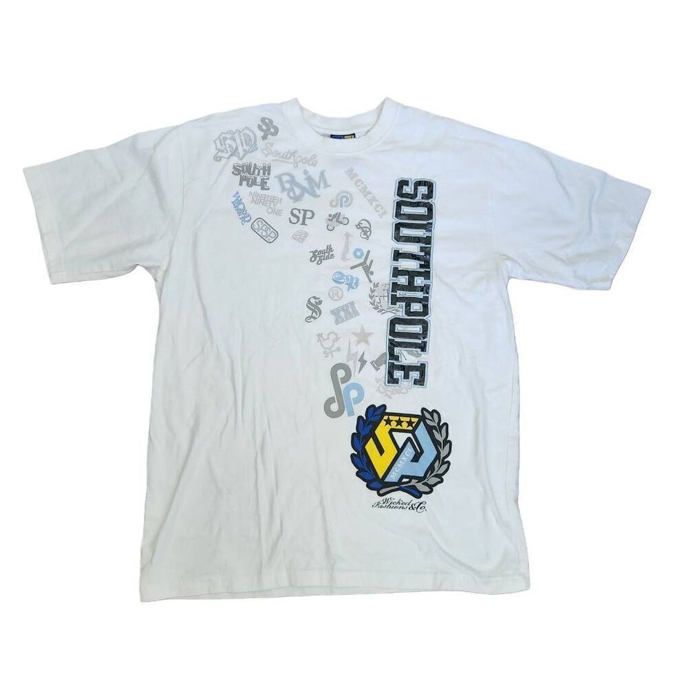 South Pole mens xl white y2k t-shirt gangster grafitti